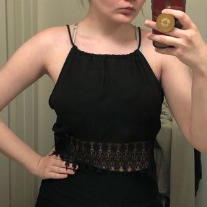 Staring at Stars Black Lacey Sheer Crop Top